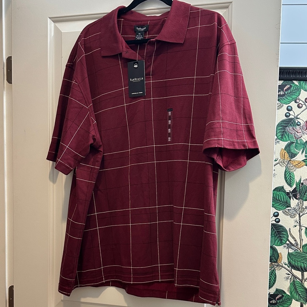 Van Heusen Men's Maroon Checkered Polo